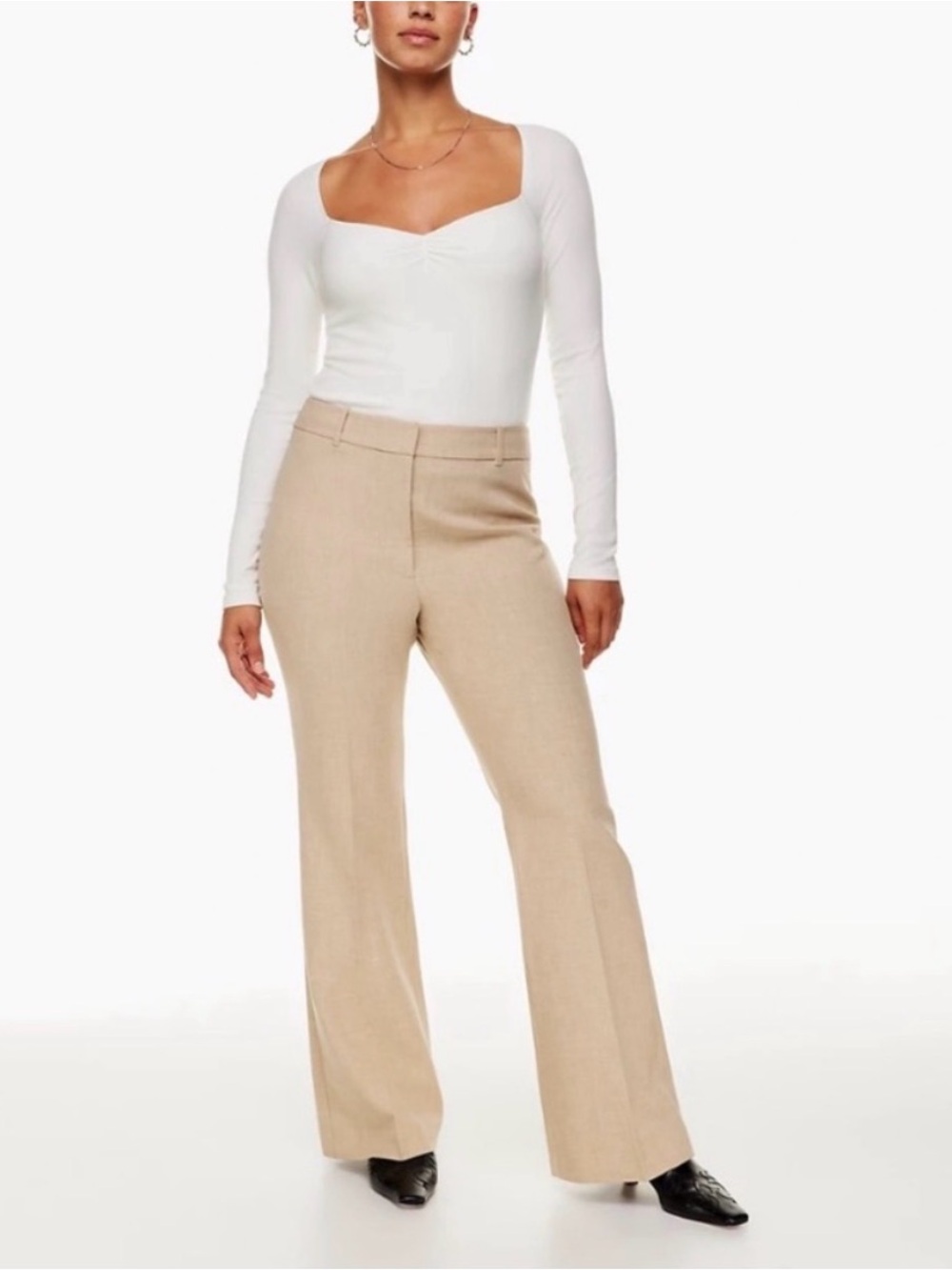 Aritzia Wilfred Cabaret Beige High-Waisted Flare Tailored Trousers Pants Size 12